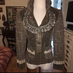 Unique olive ornate jacket / blazer Sz M
